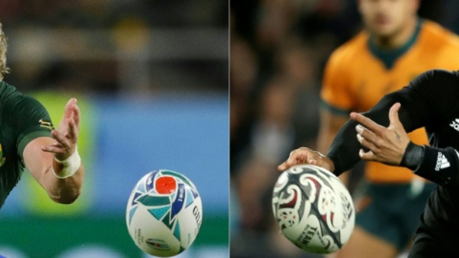 Faf de Klerk of South Africa (L) faces New Zealand's Aaron Smith in an intriguing scrum-half matchup in the Rugby World Cup final