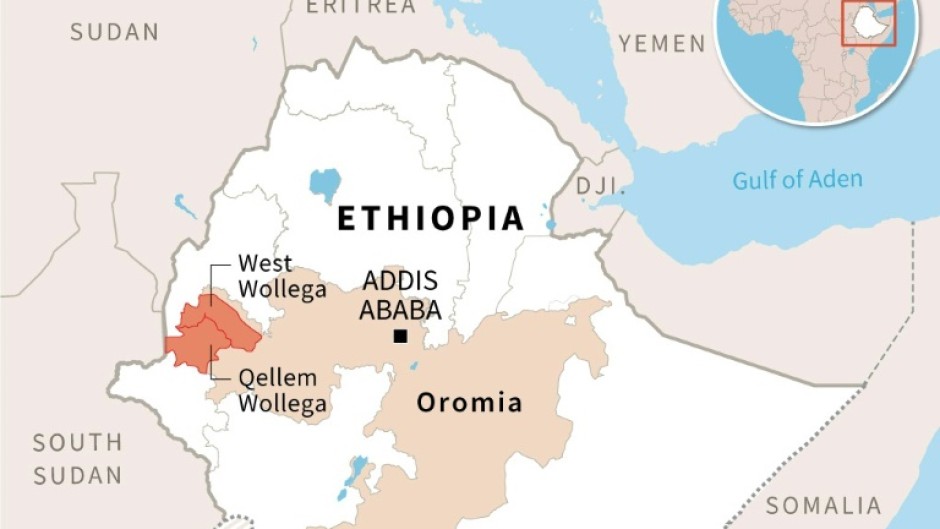 Map of Ethiopia locating the areas of West Wollega and Qellem Wollega in the region of Oromia