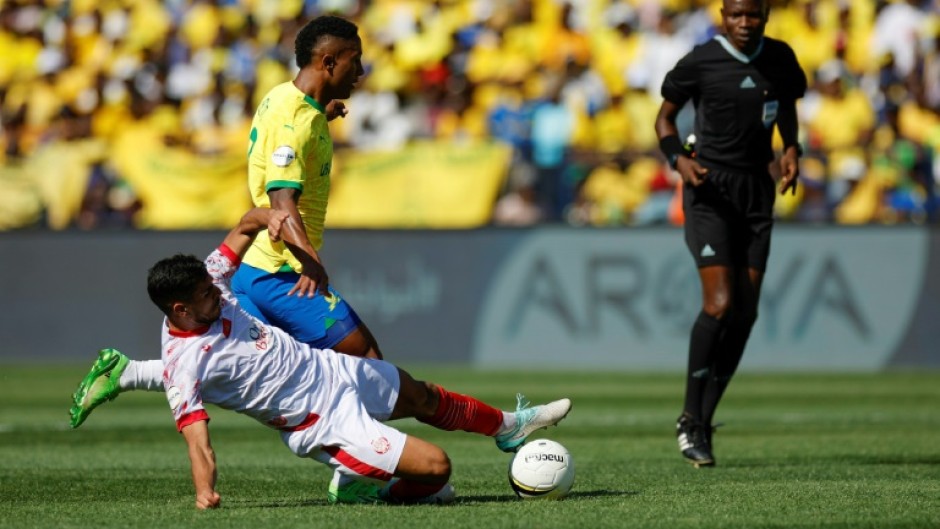 Lucas Ribeiro (R) playing for Mamelodi Sundowns against Wydad Casablanca in the African Football League final on November 12, 2023.