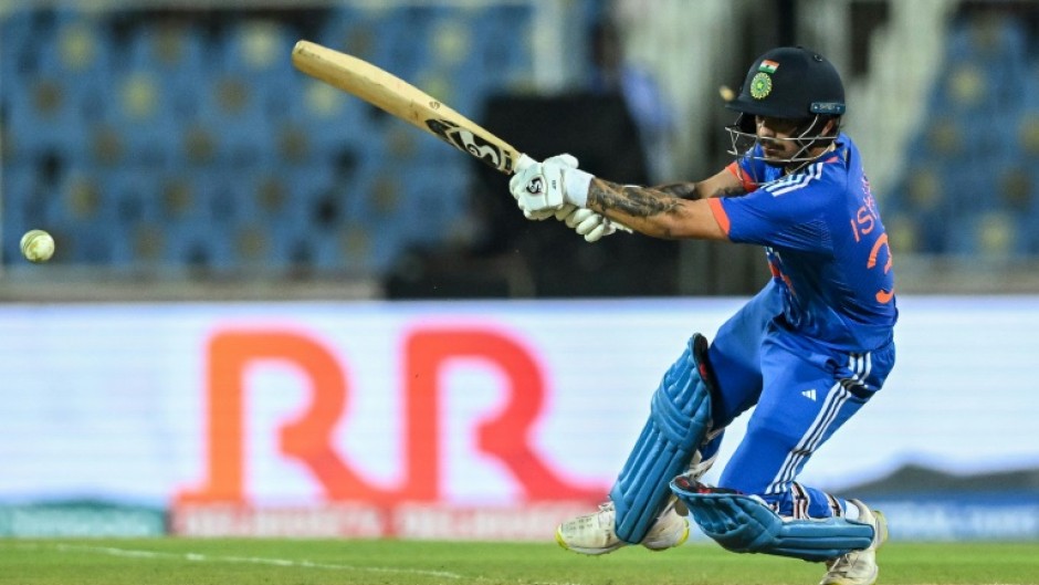 India's Ishan Kishan plays a shot during the second Twenty20 international cricket match against Australia at the Greenfield International Stadium in Thiruvananthapuram