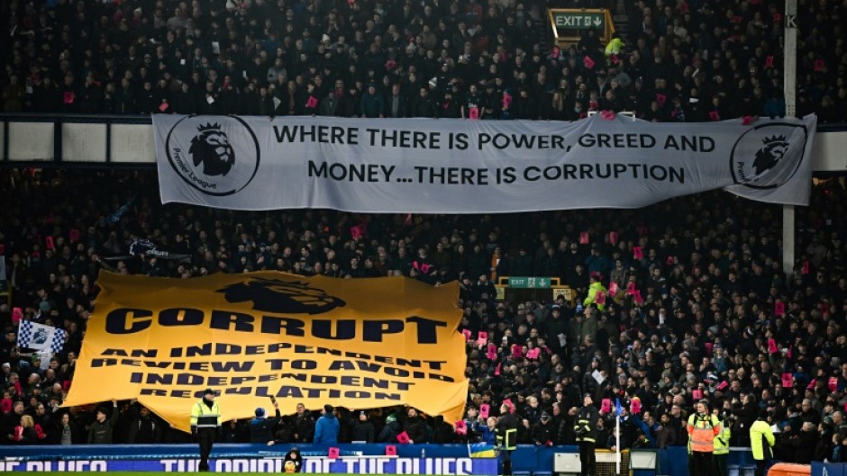 Everton fans vented their fury at the Premier League over a 10-point deduction