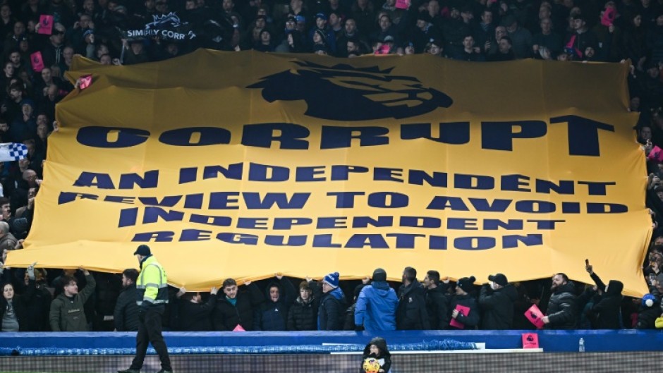 Everton fans have protested against the Premier League's 10-point deduction