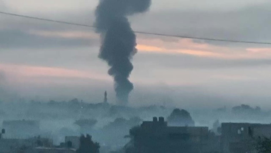 Smoke billows from Nuseirat in the central Gaza Strip after Israeli strike