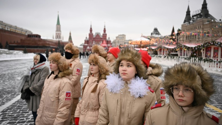 Russian Patriotic Youth movement  cadets visit Red Square in Moscow. Russia's population has been falling for decades