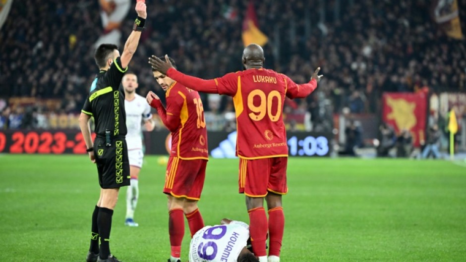 Romelu Lukaku was sent off in Roma's 1-1 draw with Fiorentina on Sunday