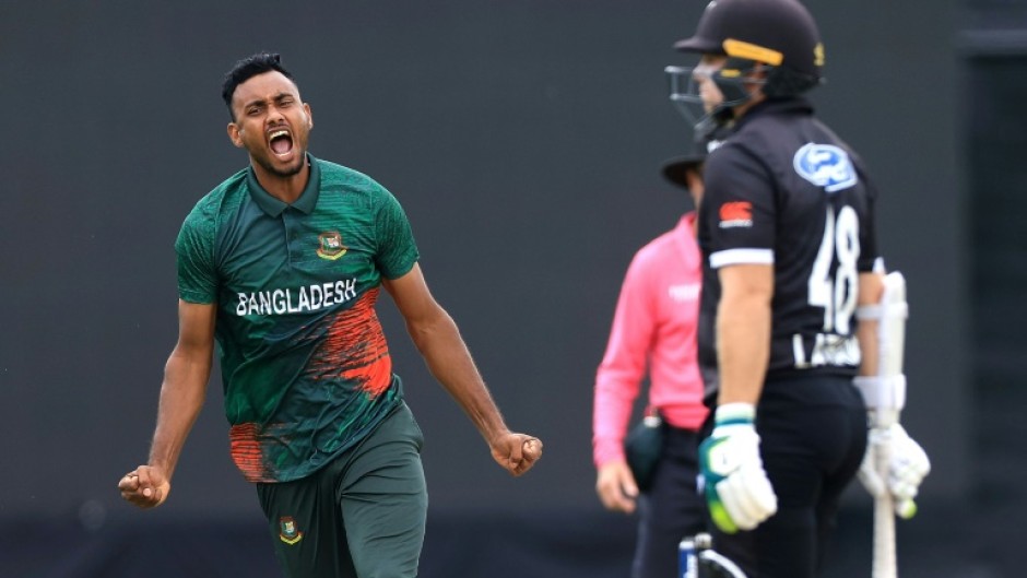 Shoriful Islam's (left) 3-22 included the scalp of New Zealand's captain Tom Latham (right)