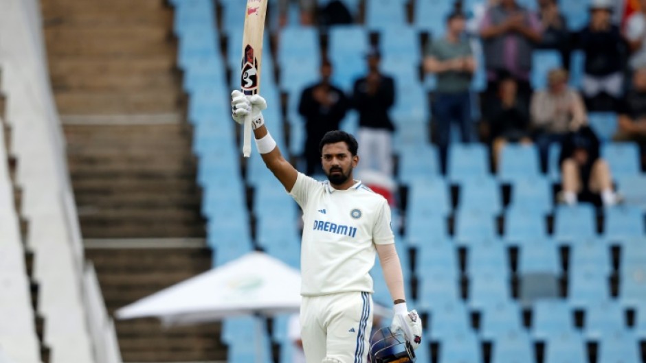 India's KL Rahul celebrates after scoring a century on the second day of the first cricket Test match against South Africa in Centurion