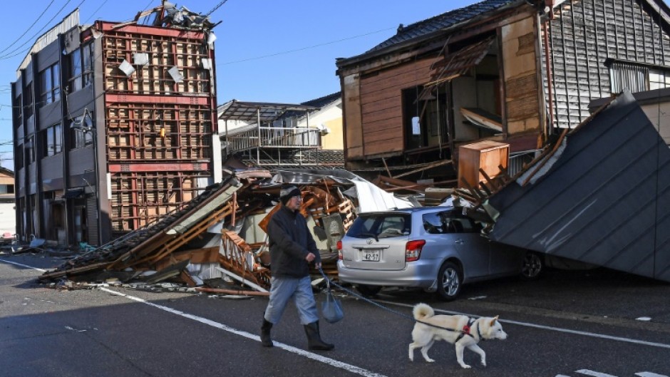 The quake tore whole facades off three-storey structures