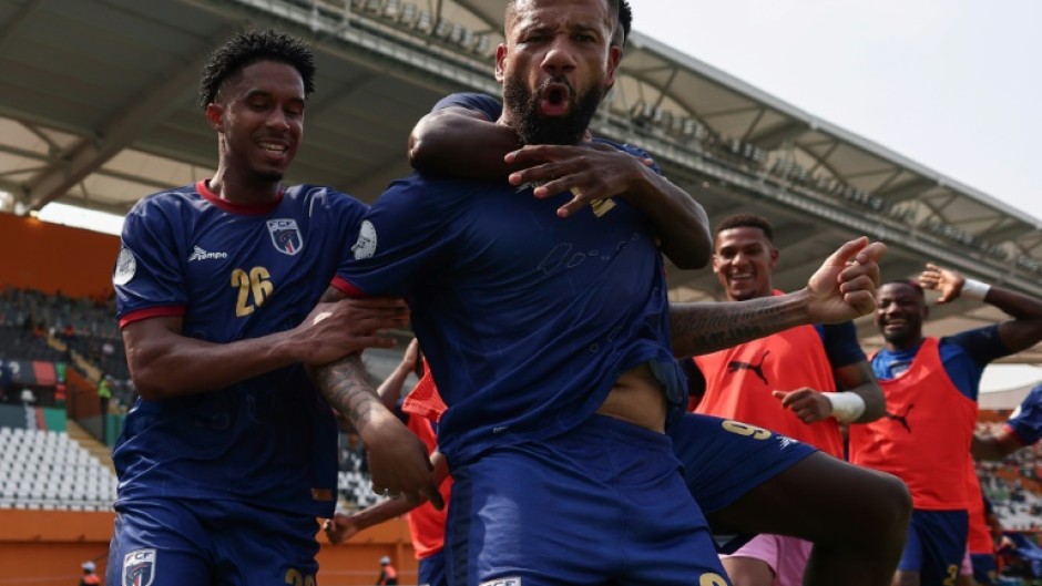 Bebe celebrates after scoring Cape Verde's opening goal against Mozambique