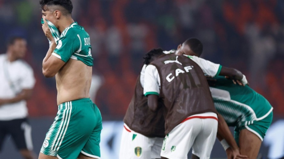 Algeria's Baghdad Bounedjah reacts after defeat by Mauritania sent the 2019 champions packing from the Africa Cup of Nations