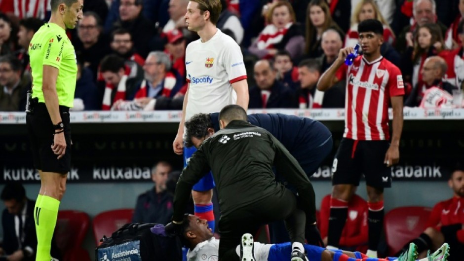 Barcelona's Spanish defender Alejandro Balde was injured during his team's Copa del Rey  defeat in Bilbao
