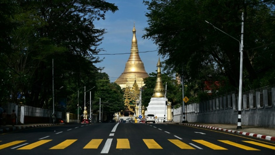 An almost empty street in Yangon during a "silent strike" on February 1, 2024