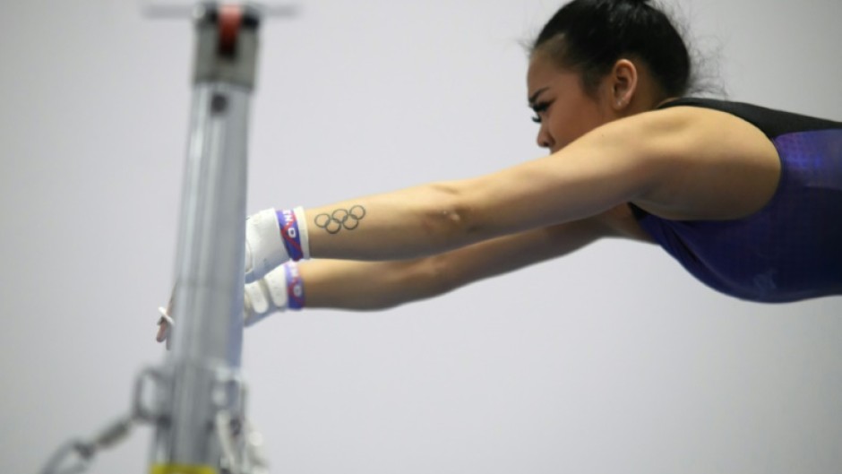 US gymnast Sunisa Lee participates in a workout at the USA Gymnastics Women’s Artistic and Rhythmic Gymnastics Media Day