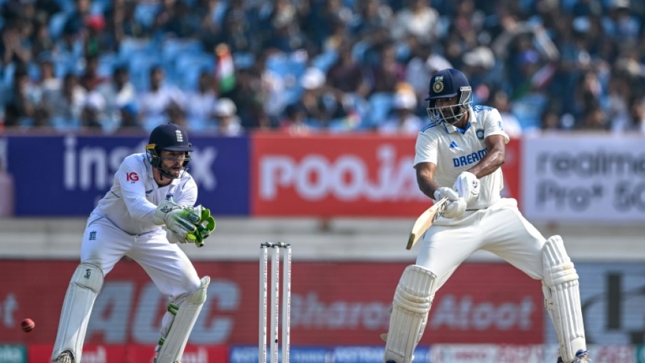 India's Ravichandran Ashwin plays a shot in the third Test against England