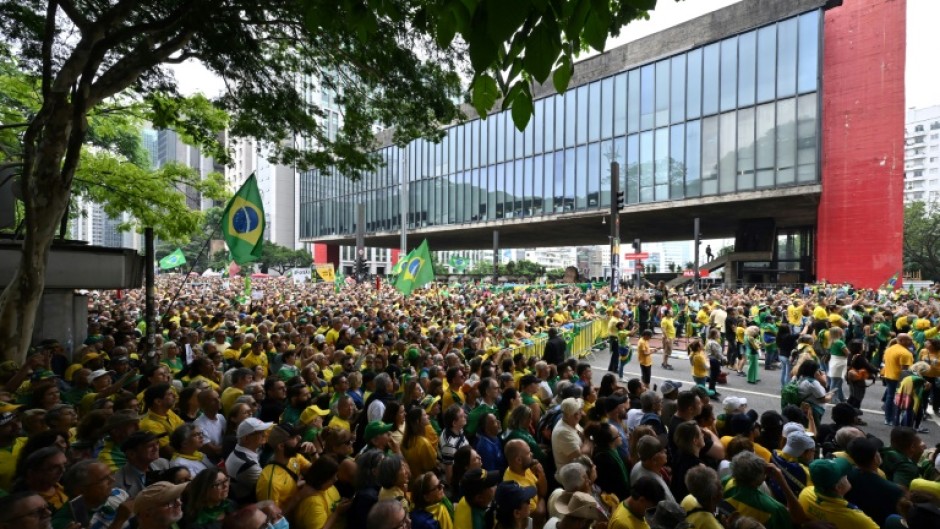 Former Brazilian president Jair Bolsonaro's supporters rally in Sao Paulo in November 2023 for those arrested over the January 8, 2023 attacks on the capital