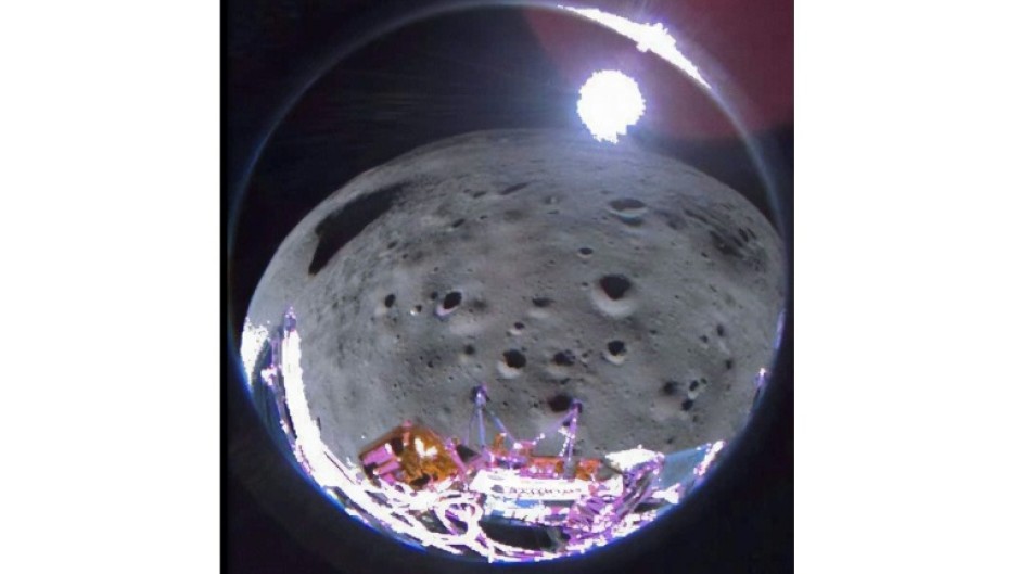 Intuitive Machines posted a picture taken 35 seconds after its lander fell over, revealing the pockmarked regolith of the Malapert A impact crater