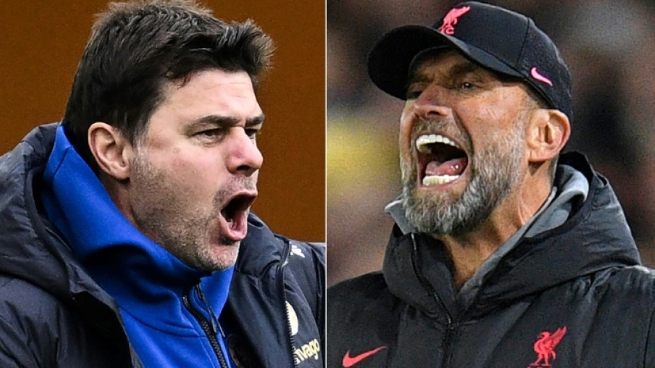 Chelsea boss Mauricio Pochettino (L) and Liverpool manager Jurgen Klopp (R)