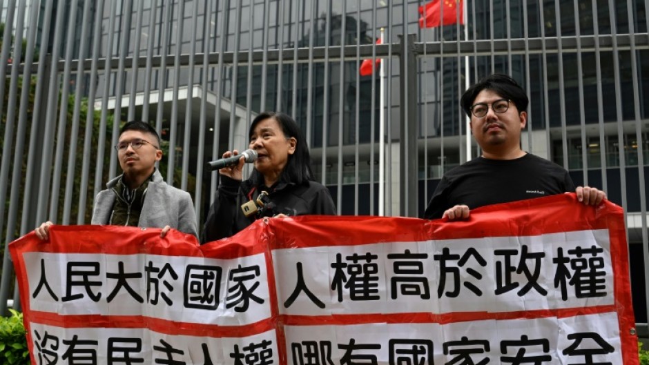 Members of the League of Social Democrats protest against Hong Kong's planned new national security law on Tuesday