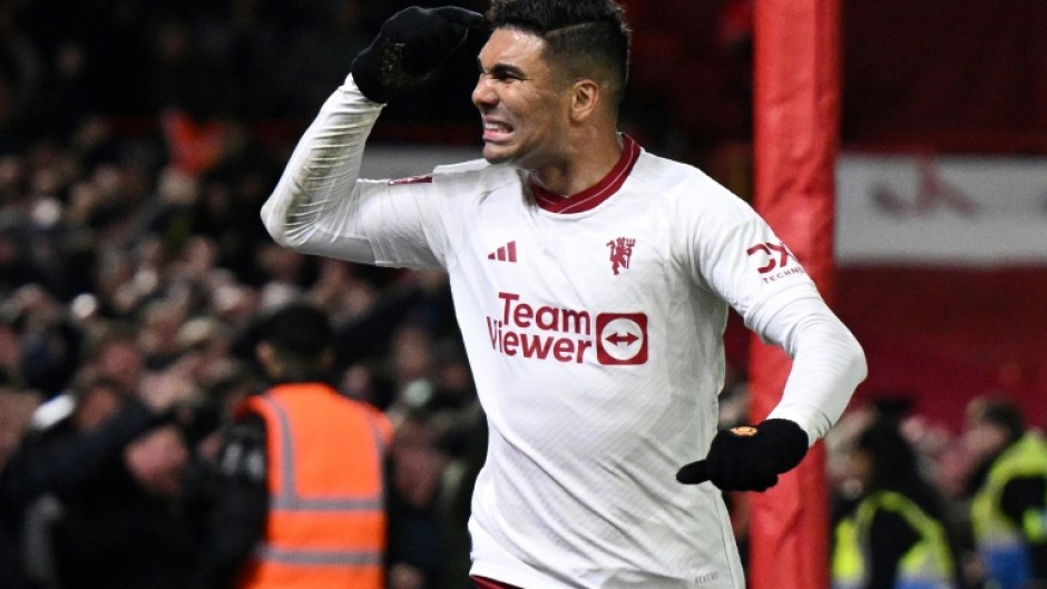 Manchester United's Casemiro celebrates scoring at Nottingham Forest