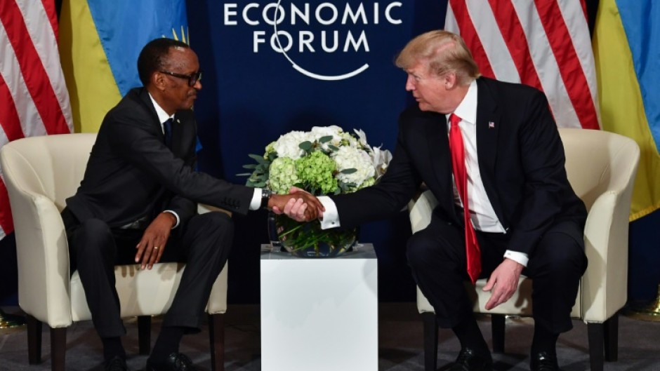 Former US president Donald Trump did not visit Africa during his term, but sometimes met African leaders like Rwanda's Paul Kagame at international events like the 2018 World Economic Forum in Davos  