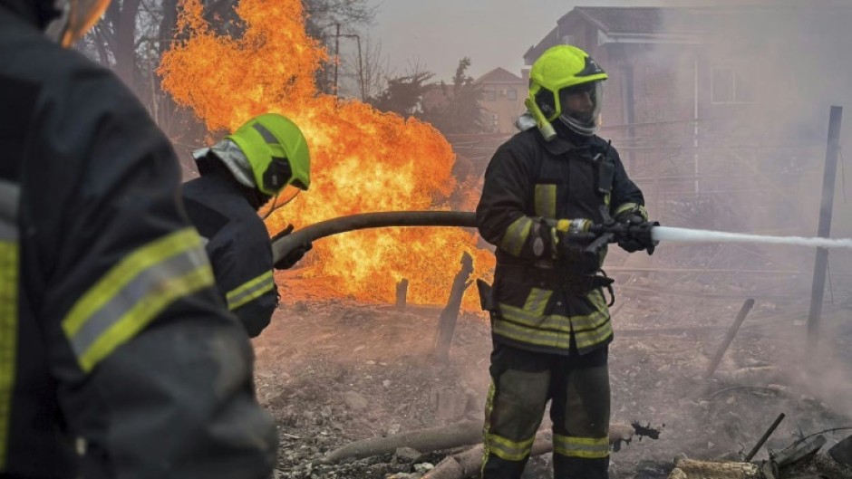 Local authorities said Russian aeriel bombardments struck residential buildings and cars leaving at least 14 people dead and wounding another 46 people, including rescuers