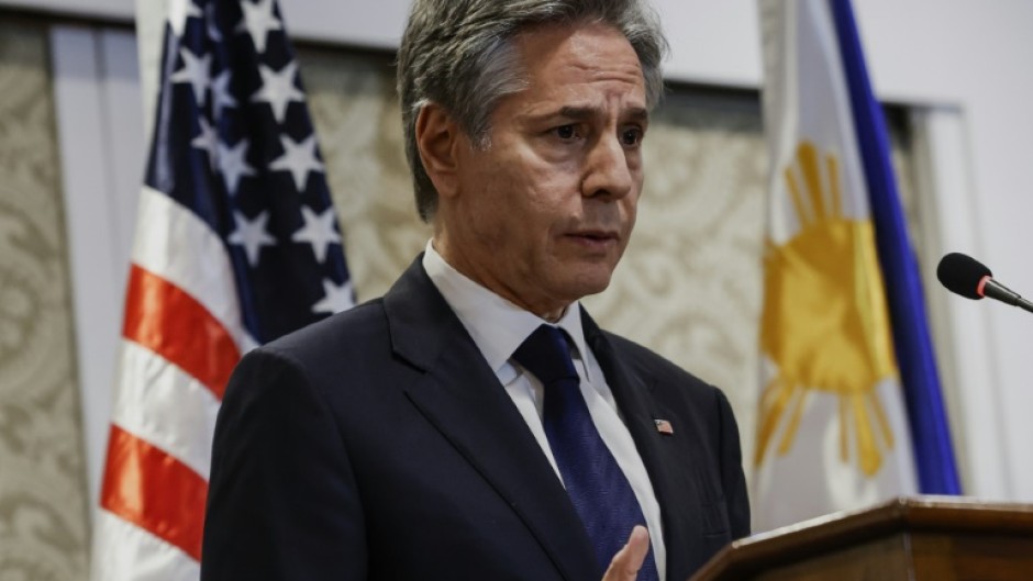 US Secretary of State Antony Blinken speaks during a joint press conference with Philippines' Secretary of Foreign Affairs Enrique Manalo in Manila 