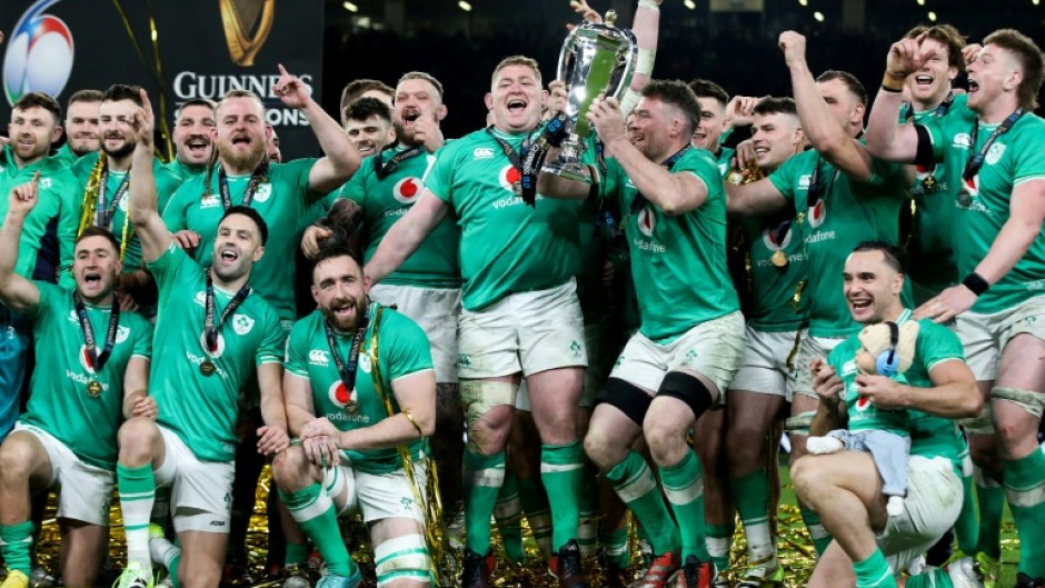 Champions: Ireland captain Peter O'Mahony lifts the Six Nations trophy after a 17-13 win over Scotland in Dublin