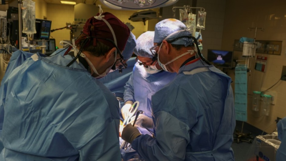 Surgeons at Massachusetts General Hospital performing the world's pig kidney transplant into a living human