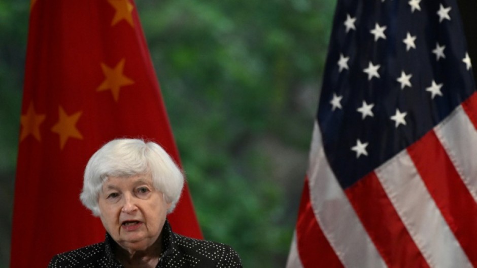 US Treasury Secretary Janet Yellen delivers a speech during the AmCham China Fireside Chat at Baiyun International Conference Center, in southern Chinese city of Guangzhou on April 5, 2024.