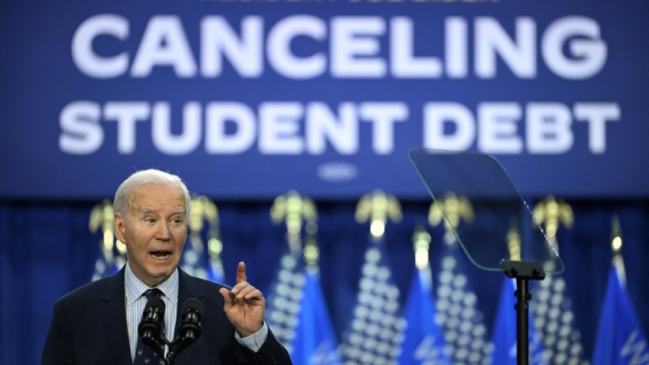 US President Joe Biden speaks about student loan debt relief at Madison Area Technical College in Madison, Wisconsin, April 8, 2024. 