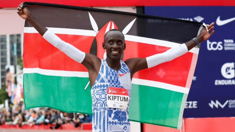 Kenya's Kelvin Kiptum won the Chicago Marathon in a world record time of two hours and 35 seconds 