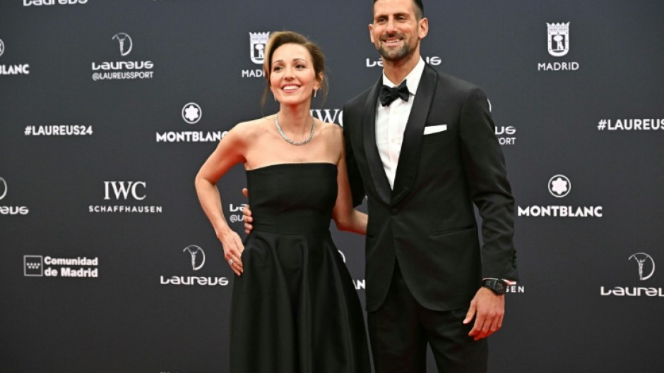 Serbian tennis great Novak Djokovic and his wife Jelena posed on the Red Carpet ahead of the 25th Laureus World Sports Awards