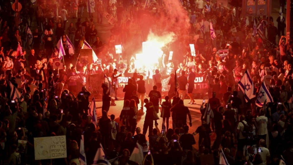 Relatives and supporters of hostages held in Gaza protest in Tel Aviv, calling for their release
