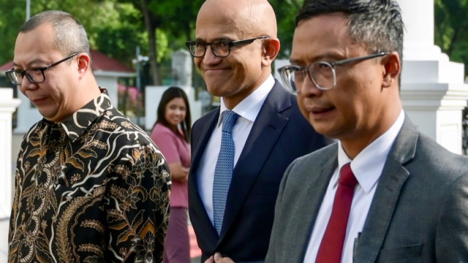 Microsoft CEO Satya Nadella arrives for a meeting with Indonesia's President Joko Widodo