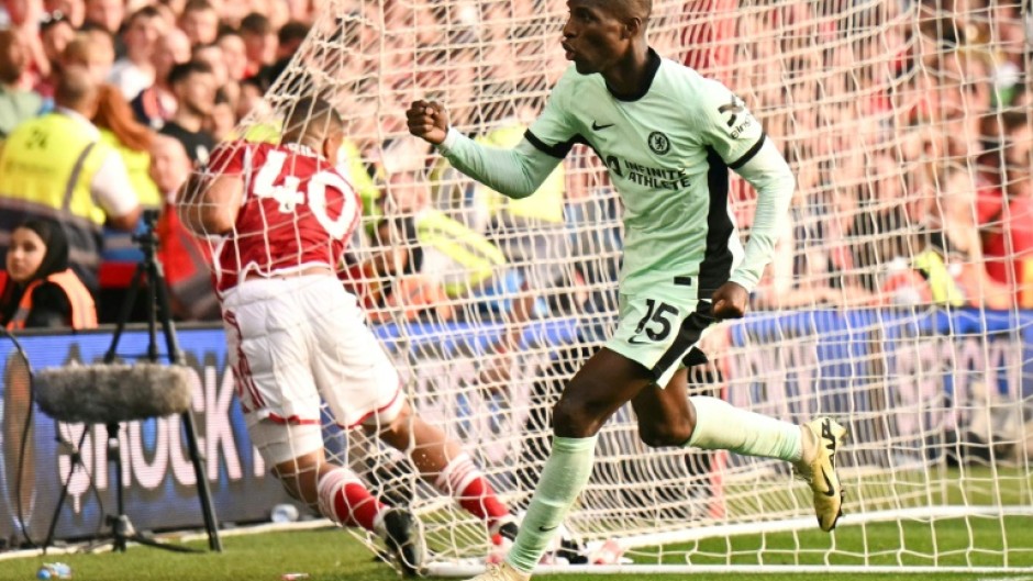 Nicolas Jackson celebrates scoring the winning goal for Chelsea at Nottingham Forest.
