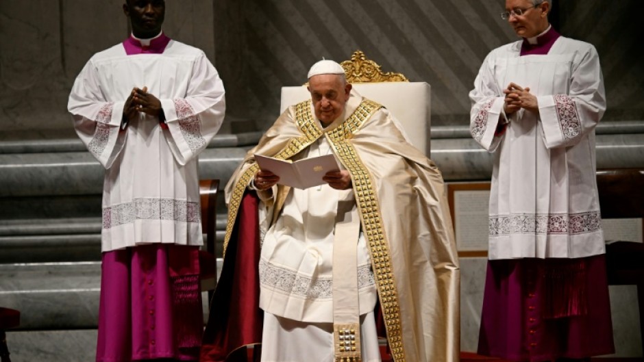 Pope Francis presides over the Vespers prayer service on the day of the Ascension of Jesus Christ on Thursday
