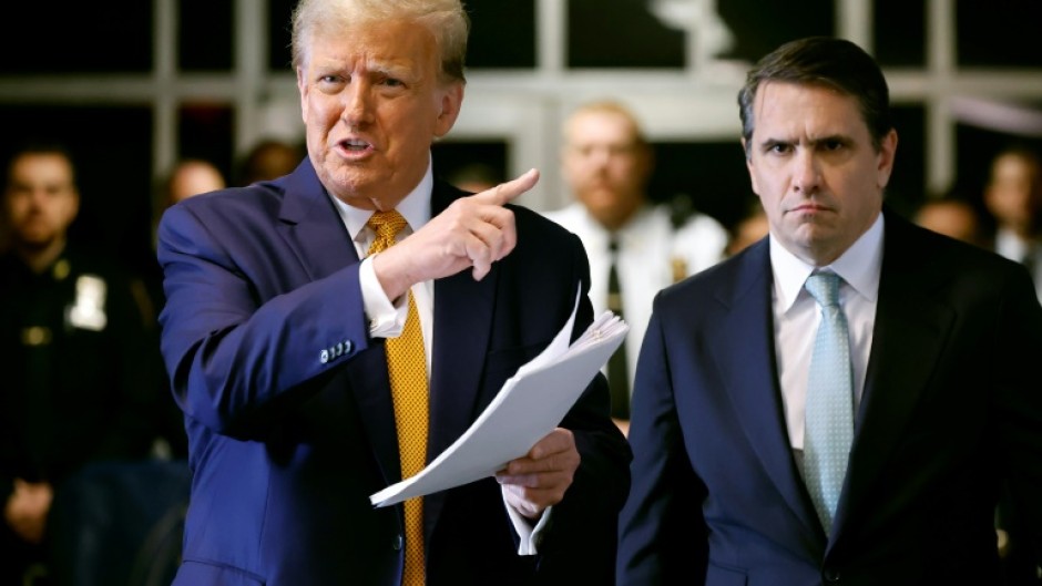 Trump was joined at court by the most high-profile political supporters to date, including House of Representatives Speaker Mike Johnson