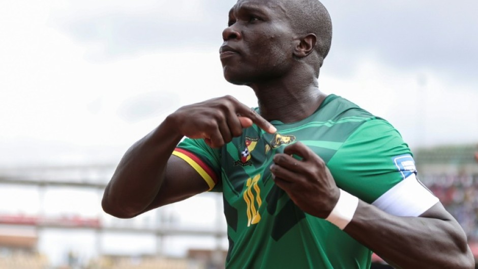 Vincent Aboubakar celebrates scoring for Cameroon against Cape Verde during a 2026 World Cup qualifier in Yaounde. 