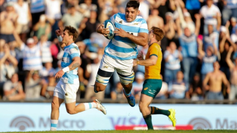Joaquin Oviedo dives over to score as Argentina thrashed Australia