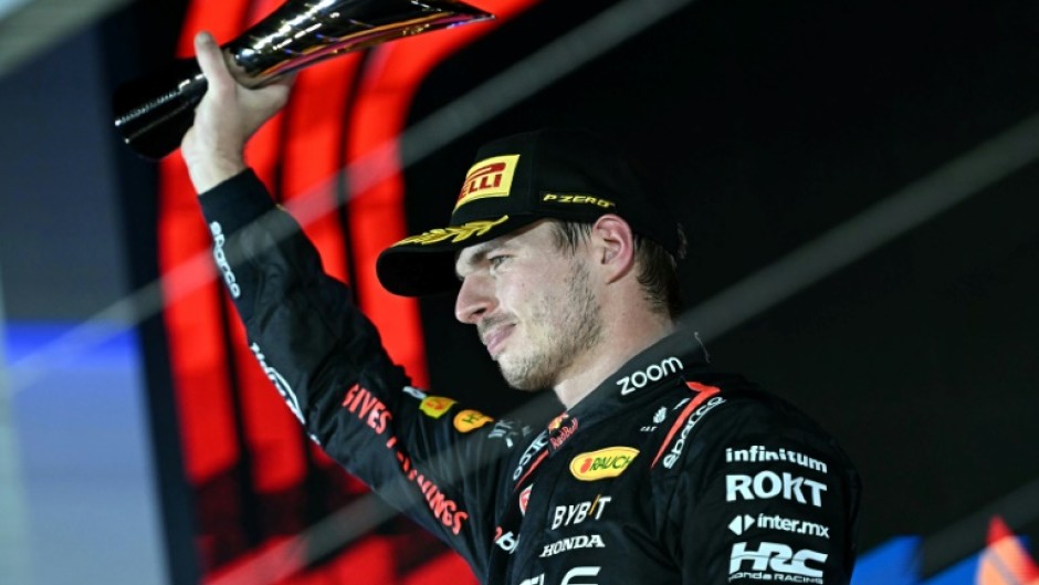 See you?: Max Verstappen on the podium after the Singapore Grand Prix