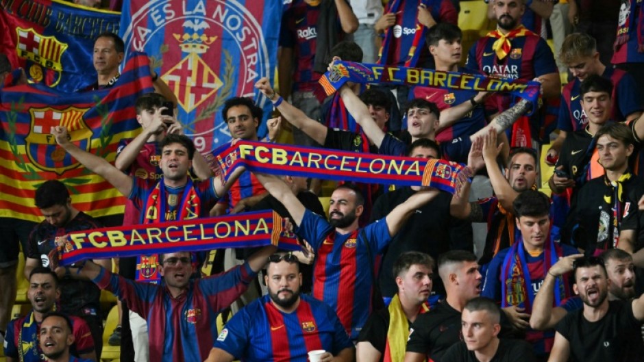 Barcelona fans at the Champions League first  round match against AS Monaco and FC Barcelona at the Louis II Stadium