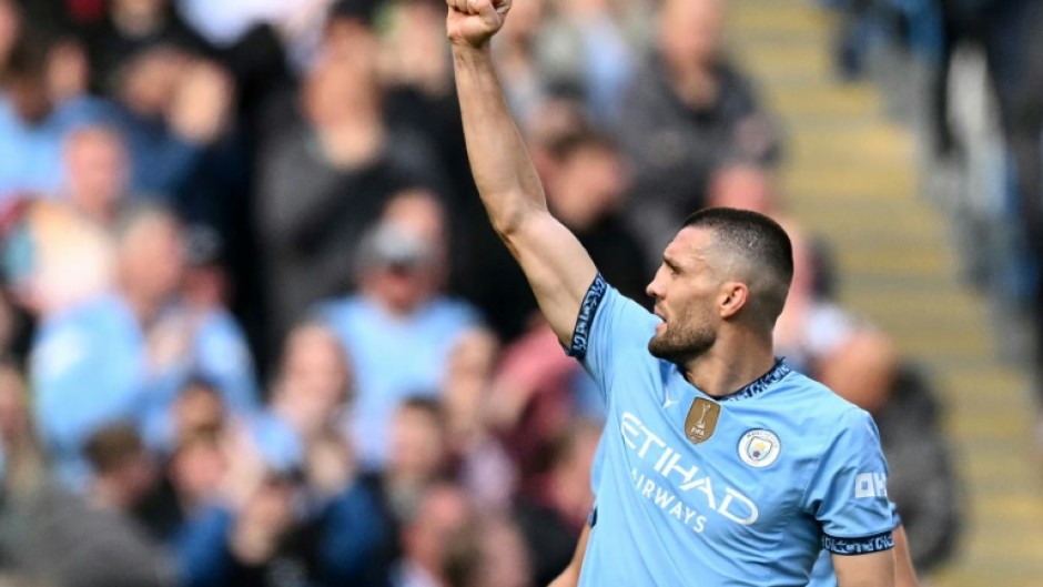 Manchester City midfielder Mateo Kovacic celebrates after scoring against Fulham
