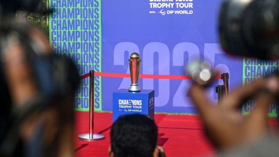 The ICC Champions Trophy on display at the National Stadium in Karachi, Pakistan, in November 2024