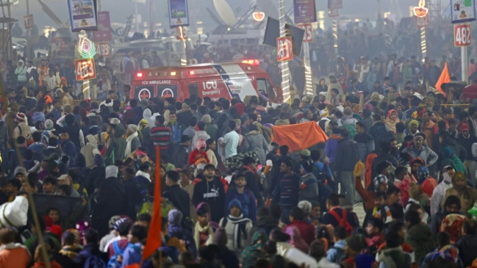 An ambulance arrives at the site of a stampede amid the ongoing Maha Kumbh Mela festival in Prayagraj 
