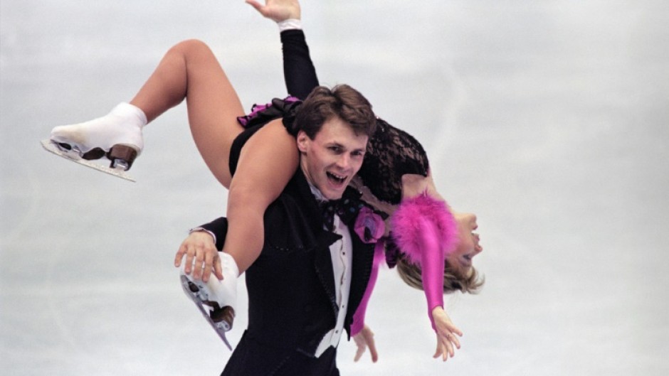 Russian pairs skaters Vadim Naumov and Evgenia Shishkova on their way to gold at the world figure skating championships in Chiba, Japan on March 23, 1994 
