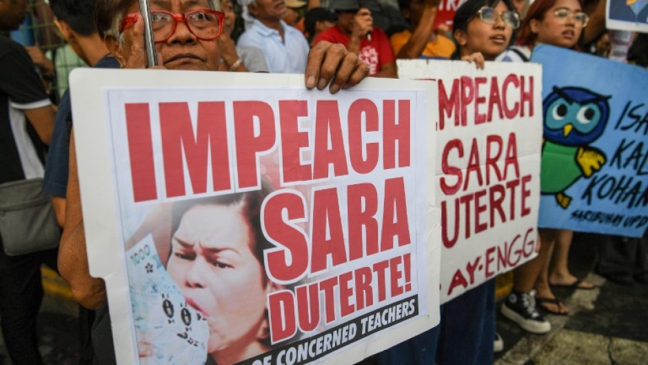 Protesters rally in Manila in early December demanding Vice President Sara Duterte's impeachment