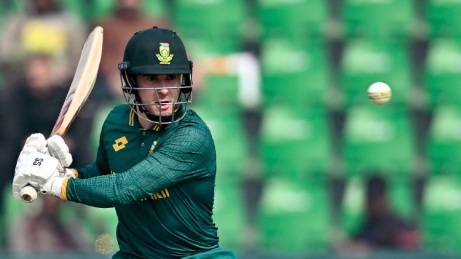 South Africa's Matthew Breetzke plays a shot in Lahore