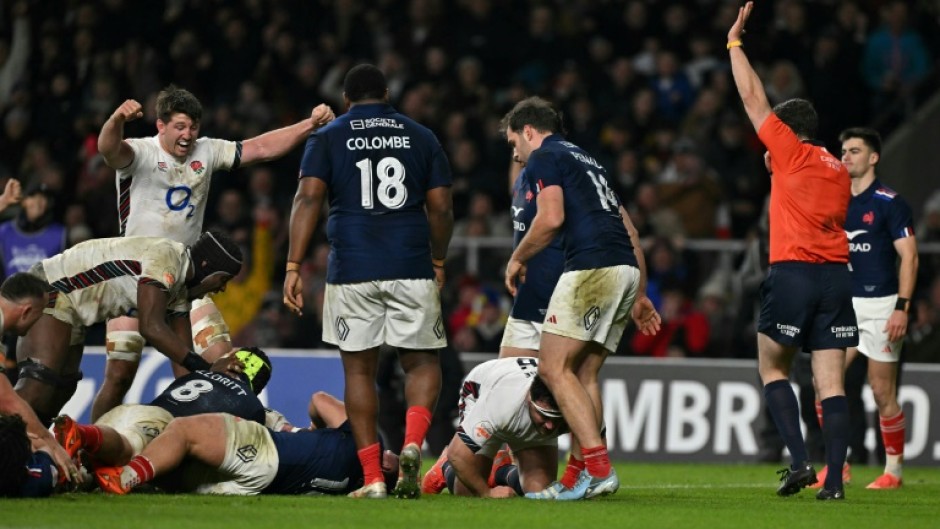 Key score: Fin Baxter goes over for England's third try in a 26-25 Six Nations win over France at Twickenham