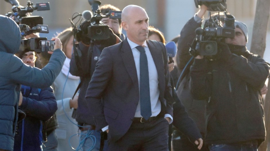 Former Spanish football federation president Luis Rubiales arrives at court for his trial