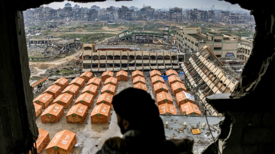 Tents sheltering displaced Palestinians, in a Gaza City school yard